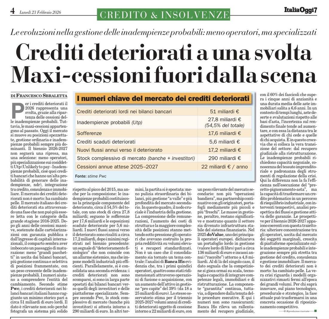 Crediti deteriorati a una svolta. Maxi-cessioni fuori dalla scena.